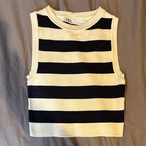 Zara Blue and Cream Striped Tank Top